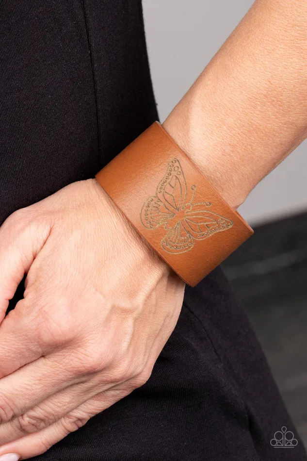 Bracelets Paparazzi Jewelry Paparazzi Bracelet LOP August Flirty Flutter Brown