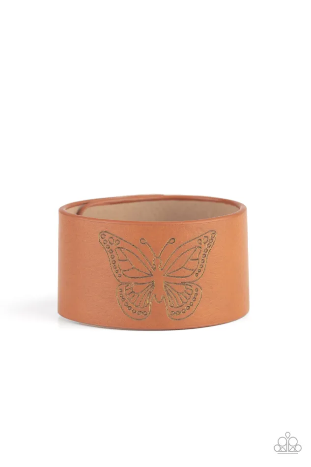 Bracelets Paparazzi Jewelry Paparazzi Bracelet LOP August Flirty Flutter Brown