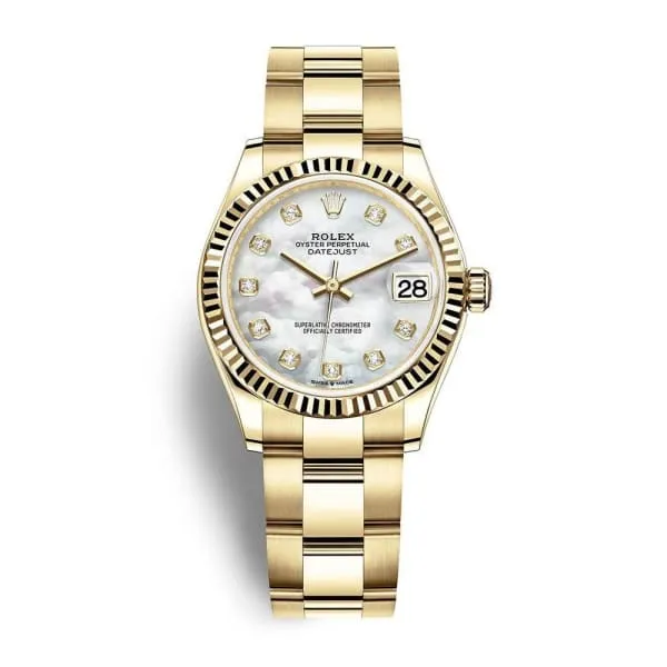 Bracelets Rolex Rolex Datejust 31mm Ref 2782780017 White Mother of Pearl Diamond Dial 18K Yellow Gold Oyster Bracelet Womens Watch Bracelets Rolex Rolex Datejust 31mm Ref 2782780017 White Mother of Pearl Diamond Dial 18K Yellow Gold Oyster Bracelet Womens Watch
