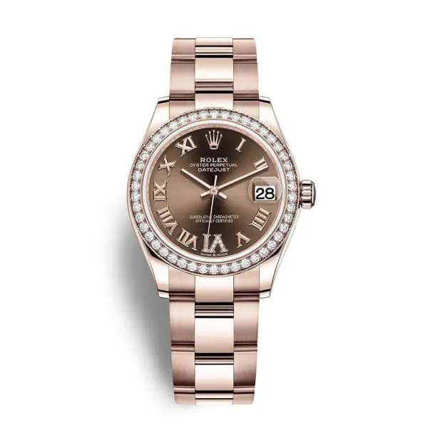 Bracelets Rolex Rolex Datejust 31mm Ref 278285rbr0015 Chocolate Roman Diamond Dial Diamond Bezel 18K Rose Gold Oyster Bracelet Womens Watch Bracelets Rolex Rolex Datejust 31mm Ref 278285rbr0015 Chocolate Roman Diamond Dial Diamond Bezel 18K Rose Gold Oyster Bracelet Womens Watch
