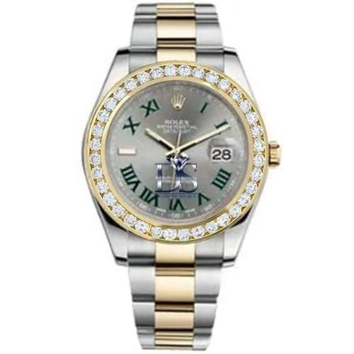 Bracelets Rolex Rolex Datejust II 41mm Ref 116300GYRODB Wimbledon Roman Dial Diamond Bezel Two Tone Stainless Steel 18K Yellow Gold Oyster Bracelet Mens Watch