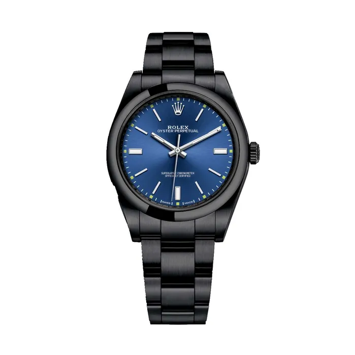 Bracelets Rolex Rolex Oyster Perpetual 39mm Ref 1143000003pvd2 Blue Stick Dial Black PVD Stainless Steel Oyster Bracelet Watch