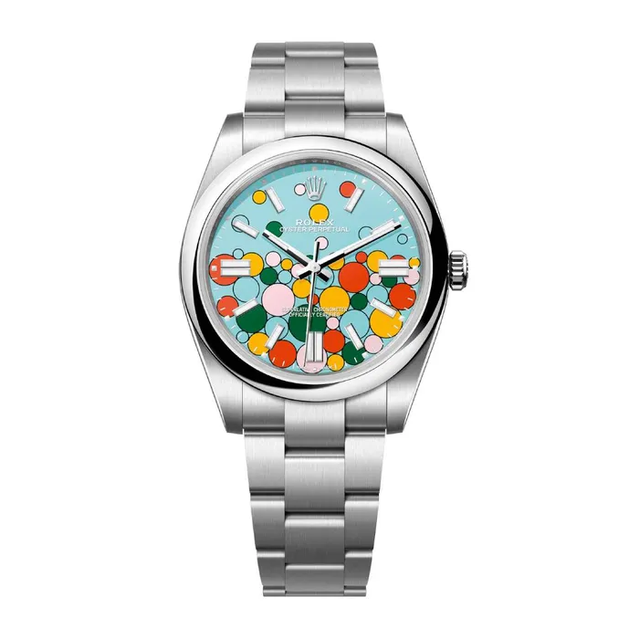 Bracelets Rolex Rolex Oyster Perpetual Bubbles 36mm Ref 126300 Turquoise Tiffany Blue Celebration Motif Dial Stainless Steel Oyster Bracelet Watch Bracelets Rolex Rolex Oyster Perpetual Bubbles 36mm Ref 126300 Turquoise Tiffany Blue Celebration Motif Dial Stainless Steel Oyster Bracelet Watch