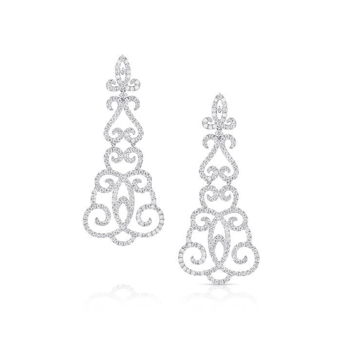 CJ Charles Jewelers Earrings 18kt White Gold 832ctw Diamond Scroll Chandelier Earrings CJ Charles Jewelers Earrings 18kt White Gold 832ctw Diamond Scroll Chandelier Earrings