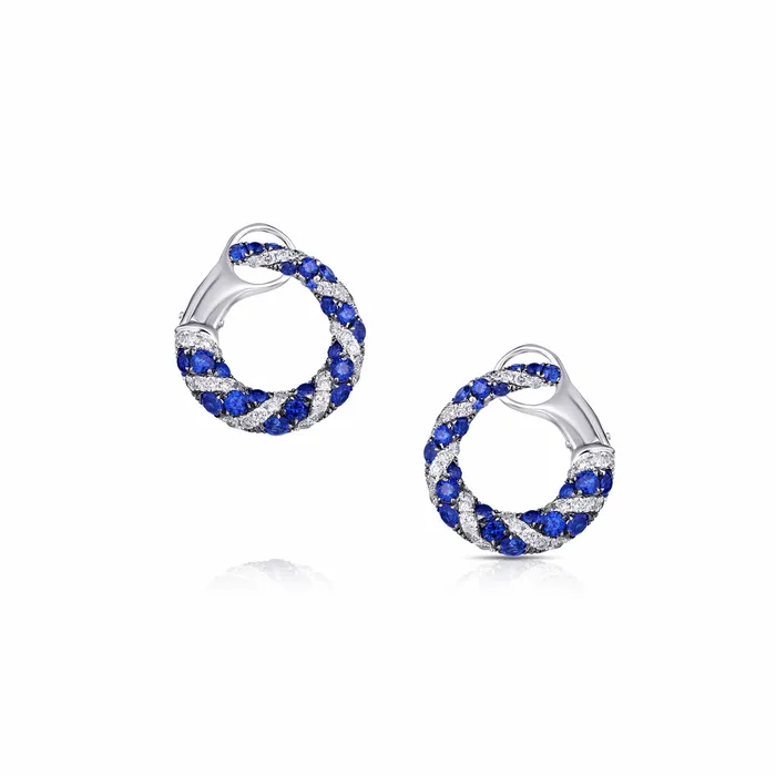 CJ Charles Jewelers Earrings Blue Sapphire and Diamond Horseshoe Earrings