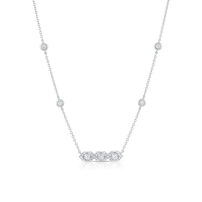CJ Charles Jewelers Necklaces 18K White Gold Diamond 3 Hexagon Bar Pendant Necklace