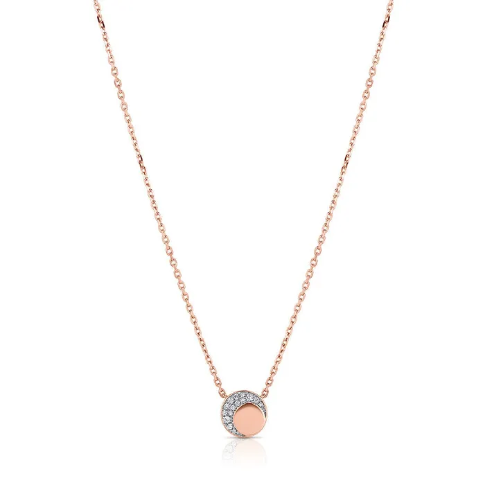 CJ Charles Jewelers Necklaces 18kt Rose Gold Diamond Round Crescent Moon Pendant Necklace CJ Charles Jewelers Necklaces 18kt Rose Gold Diamond Round Crescent Moon Pendant Necklace