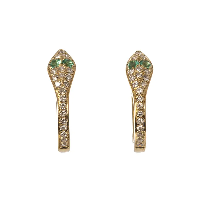 Croghans Diamond Emerald 14K Gold Snake Huggie Earrings Earrings
