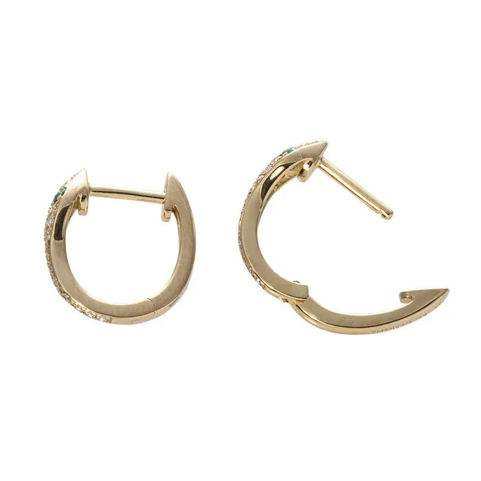 Croghans Diamond Emerald 14K Gold Snake Huggie Earrings Earrings