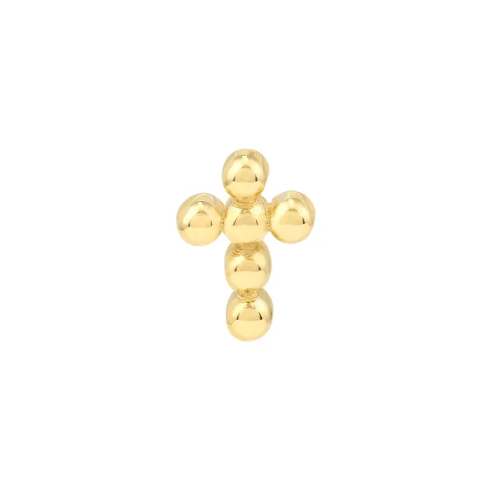 Croghans Earrings 14K Yellow Gold Beaded Mini Cross Stud Earrings