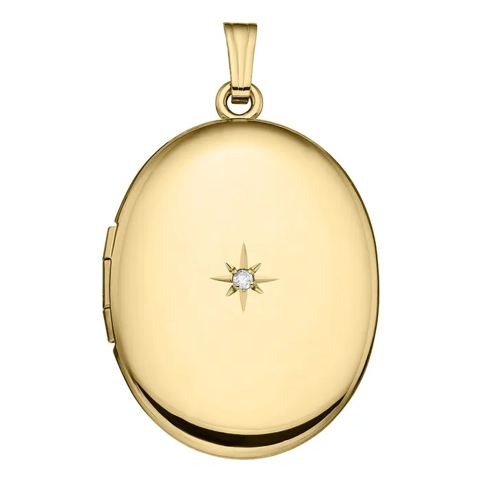 Croghans Necklaces 14K Yellow Gold Diamond 23x30mm Oval Locket Necklace
