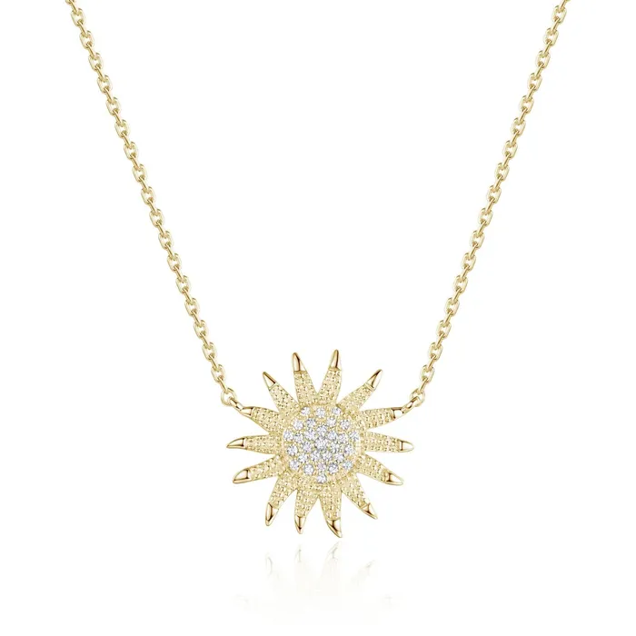 Croghans Necklaces Diamond Sunflower 14K Yellow Gold Pendant Necklace