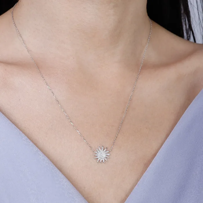 Croghans Necklaces Diamond Sunflower 14K Yellow Gold Pendant Necklace