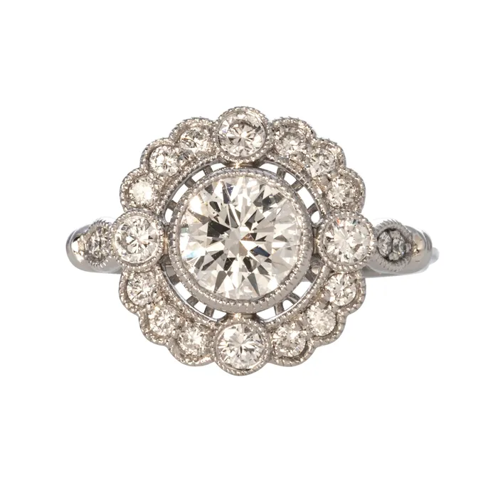 Croghans Rings Victorian Style 147ctw Round Diamond Cluster Engagement Ring Croghans Rings Victorian Style 147ctw Round Diamond Cluster Engagement Ring