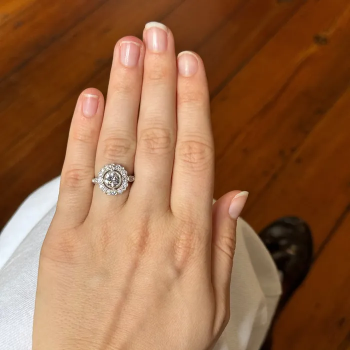 Croghans Rings Victorian Style 147ctw Round Diamond Cluster Engagement Ring