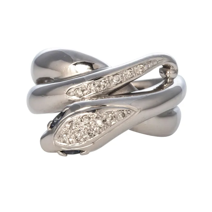 Croghans Rings Vintage Diamond Sapphire 18K White Gold Snake Ring