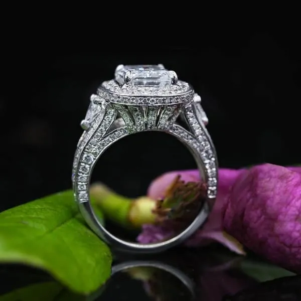 Diamond Source NYC Rings Natural Cushion Cut Diamond Engagement Ring Set in 14K White Gold 600ct tw