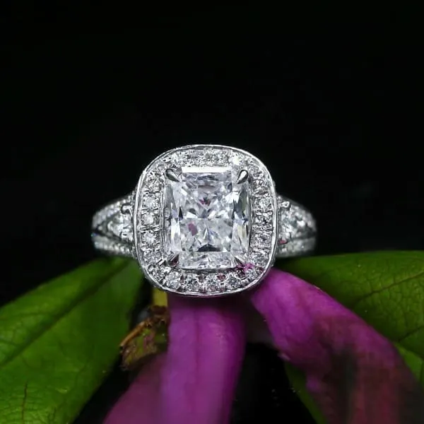 Diamond Source NYC Rings Natural Cushion Cut Diamond Engagement Ring Set in 14K White Gold 600ct tw