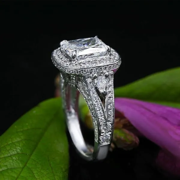 Diamond Source NYC Rings Natural Cushion Cut Diamond Engagement Ring Set in 14K White Gold 600ct tw
