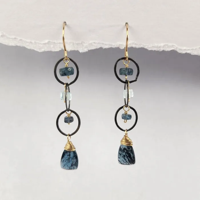 Earrings Calliope Triple Circle Moss Kyanite and Aqua Earrings