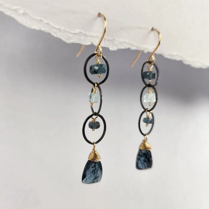 Earrings Calliope Triple Circle Moss Kyanite and Aqua Earrings