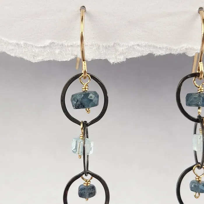 Earrings Calliope Triple Circle Moss Kyanite and Aqua Earrings