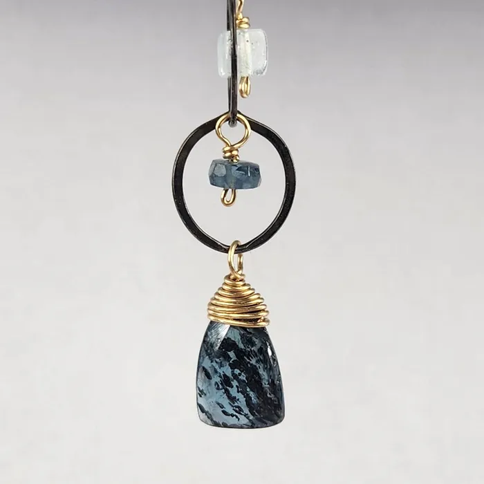 Earrings Calliope Triple Circle Moss Kyanite and Aqua Earrings