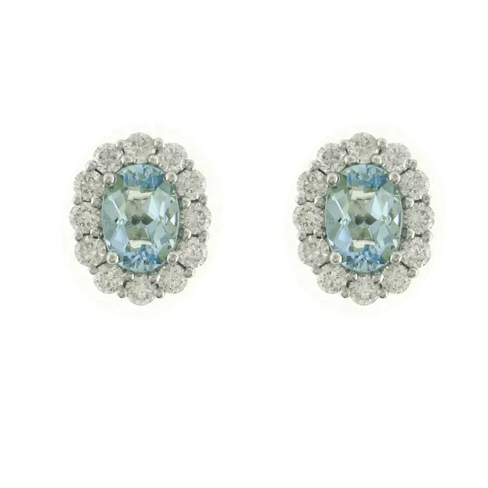 Earrings Meierotto Jewelers 18K White Gold Oval Aquamarine with Diamond Halo Stud Earrings Earrings Meierotto Jewelers 18K White Gold Oval Aquamarine with Diamond Halo Stud Earrings