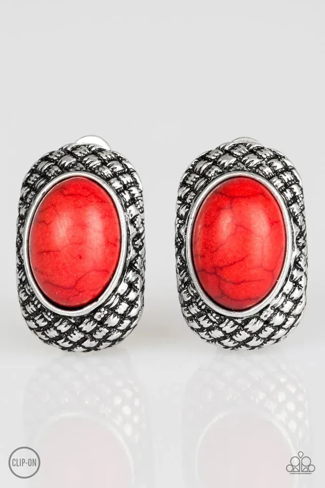 Earrings Paparazzi Jewelry Paparazzi Earring Bedrock Bombshell Red ClipOn