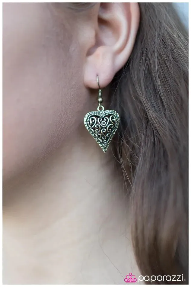 Earrings Paparazzi Jewelry Paparazzi Earring Matters of the Heart Brass
