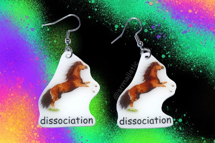 Earrings Sam Makes Things Dissociation Horse Meme Handmade Earrings