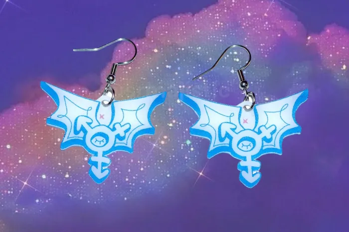 Earrings Sam Makes Things READY TO SHIP Trans Angel Symbol Earrings collaboration with cursedluver