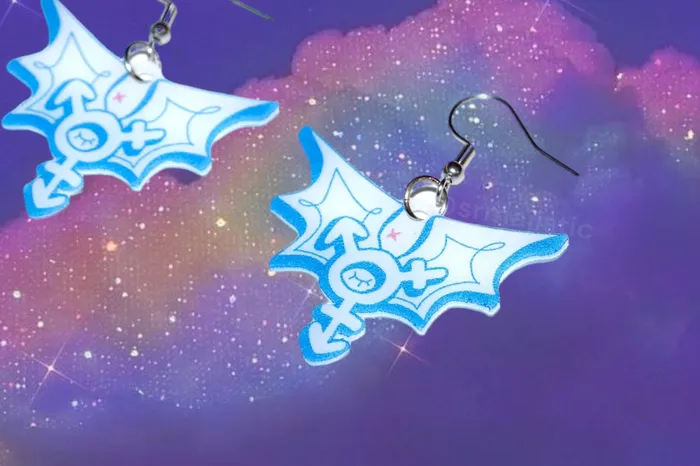 Earrings Sam Makes Things READY TO SHIP Trans Angel Symbol Earrings collaboration with cursedluver