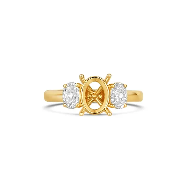 Engagement Collections 14K Yellow Gold Three Stone Diamond Ring Oval Sides Rings Engagement Collections 14K Yellow Gold Three Stone Diamond Ring Oval Sides Rings