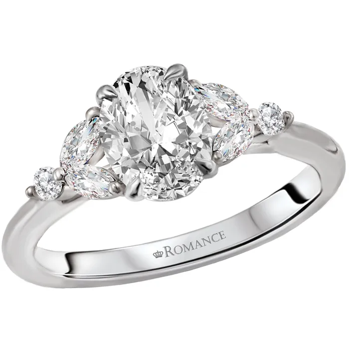 Engagement Collections Rings 14K White Gold Diamond Semi Mount Ring with Marquise and Round Sides