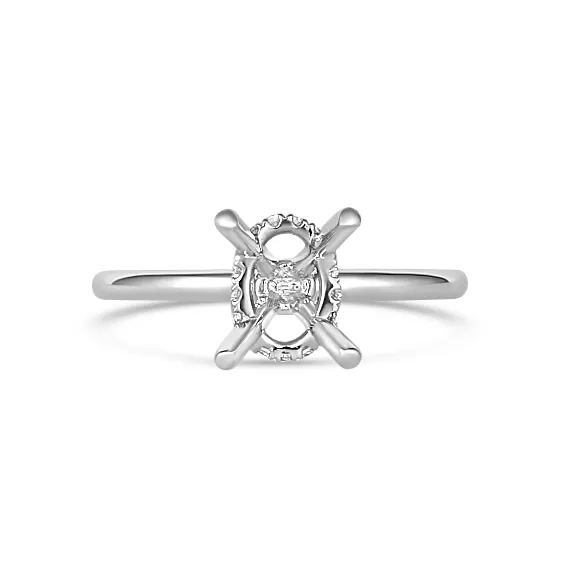 Engagement Collections Rings 18K White Gold Diamond Semi Mount Ring with Hidden Oval Halo