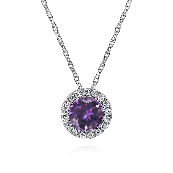 Gabriel Co Necklaces 14K White Gold Amethyst and Diamond Necklace