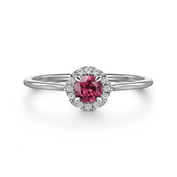 Gabriel Co Rings 14K White Gold Pink Tourmaline and Diamond Ring