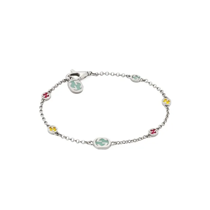 Gucci Bracelets Gucci Sterling Silver Interlocking G Bracelet with MultiColor Enamel Gucci Bracelets Gucci Sterling Silver Interlocking G Bracelet with MultiColor Enamel