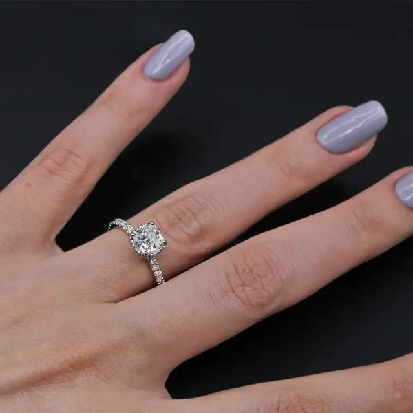 Hidden Halo Engagement Ring Set in 14K White Gold 150ct tw Cushion Cut Round Brilliant Clarity Enhanced Diamonds Diamond Source NYC Rings