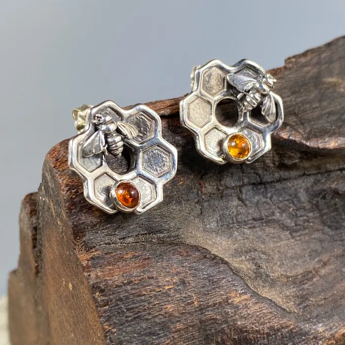 Honeycomb Flower Posts in Silver Laughing Raven Earrings Honeycomb Flower Posts in Silver Laughing Raven Earrings
