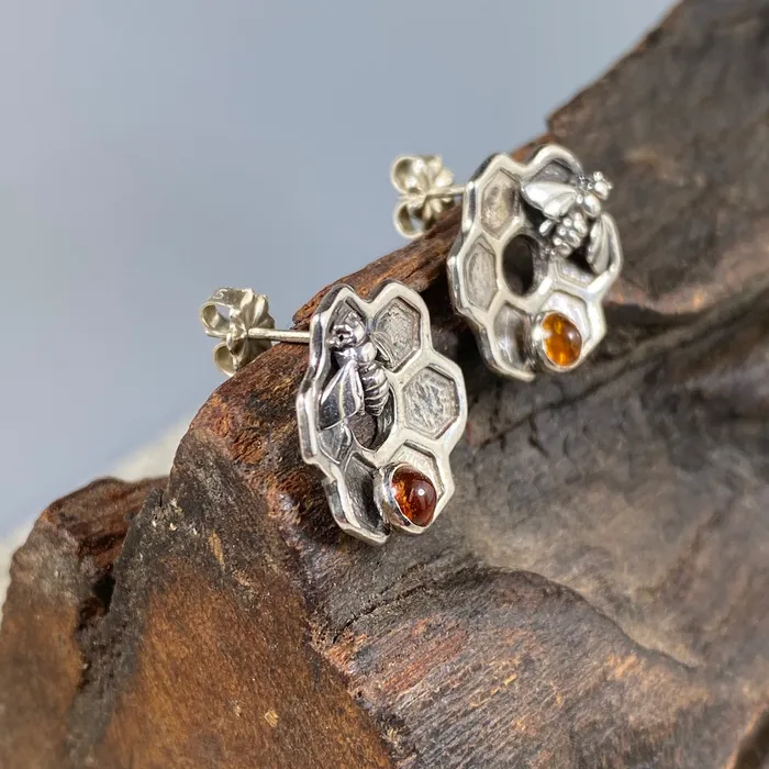 Honeycomb Flower Posts in Silver Laughing Raven Earrings Honeycomb Flower Posts in Silver Laughing Raven Earrings