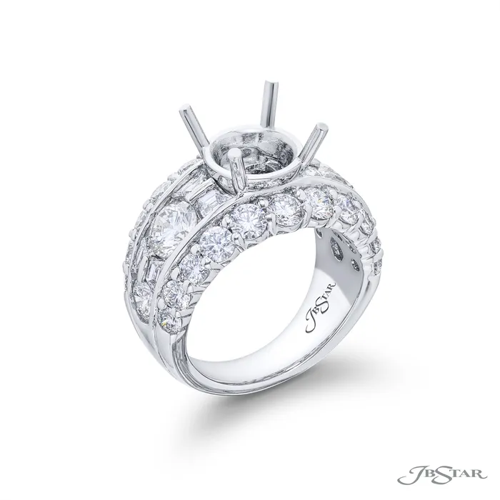 JB Star Platinum Wide Semi Mount Ring with Trapezoid and Round Diamonds JB Star Rings JB Star Platinum Wide Semi Mount Ring with Trapezoid and Round Diamonds JB Star Rings