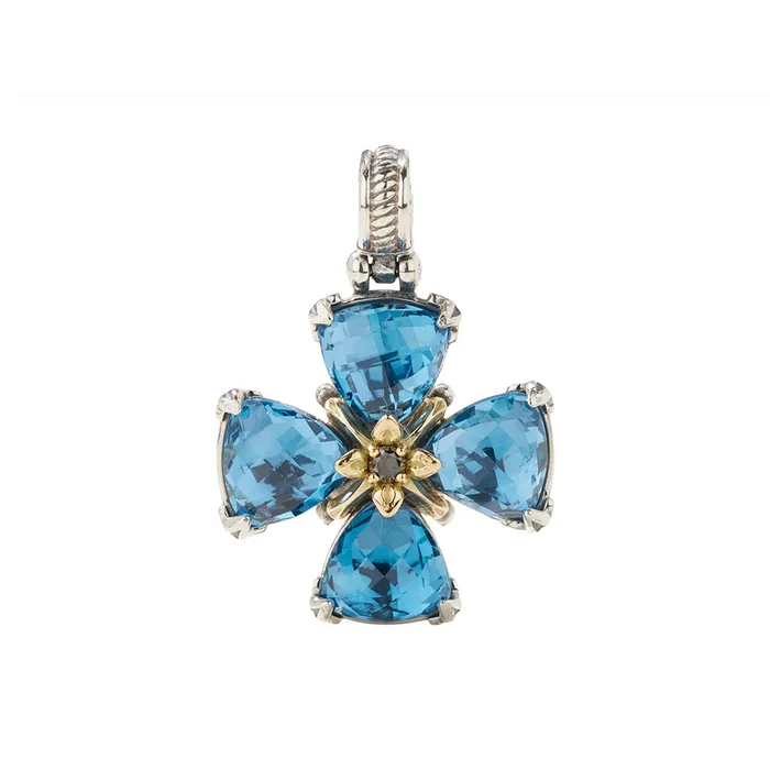 Konstantino Anthos Silver and 18K Gold Blue Spinel and Black Diamond Cross Pendant Konstantino Necklaces Konstantino Anthos Silver and 18K Gold Blue Spinel and Black Diamond Cross Pendant Konstantino Necklaces