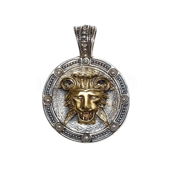 Konstantino Mens Myrmidones Silver and Bronze Round Lion Head Pendant Konstantino Necklaces Konstantino Mens Myrmidones Silver and Bronze Round Lion Head Pendant Konstantino Necklaces