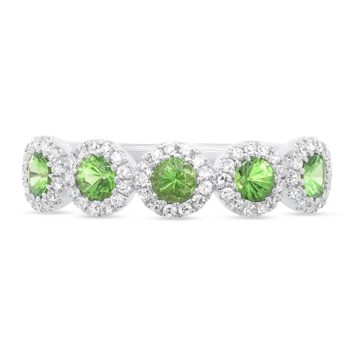 Meierotto Jewelers Rings 14K White Gold 5Halo Band with Diamonds and Green Garnets Meierotto Jewelers Rings 14K White Gold 5Halo Band with Diamonds and Green Garnets