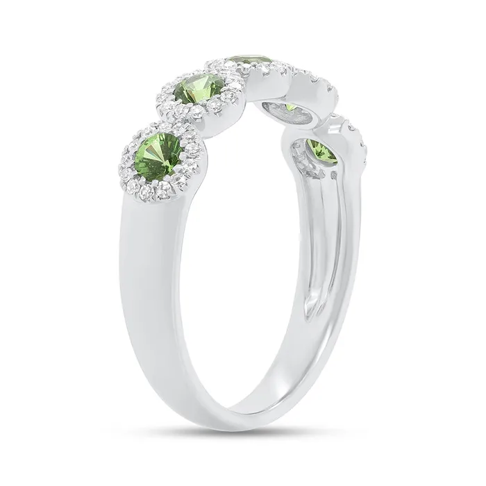 Meierotto Jewelers Rings 14K White Gold 5Halo Band with Diamonds and Green Garnets Meierotto Jewelers Rings 14K White Gold 5Halo Band with Diamonds and Green Garnets