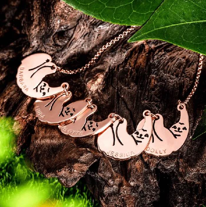 Necklaces Belbren Custom Engraved Sloth Family Necklace Personalized Mother Baby Pendant Silver Sloth Jewelry Mothers Day Animal Lover Gift