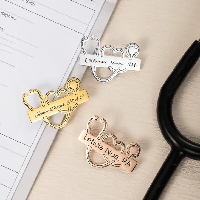 Necklaces Belbren Custom Medical School Graduation Stethoscope Lapel Pin Personalized Healthcare Professional Gift Stainless Steel