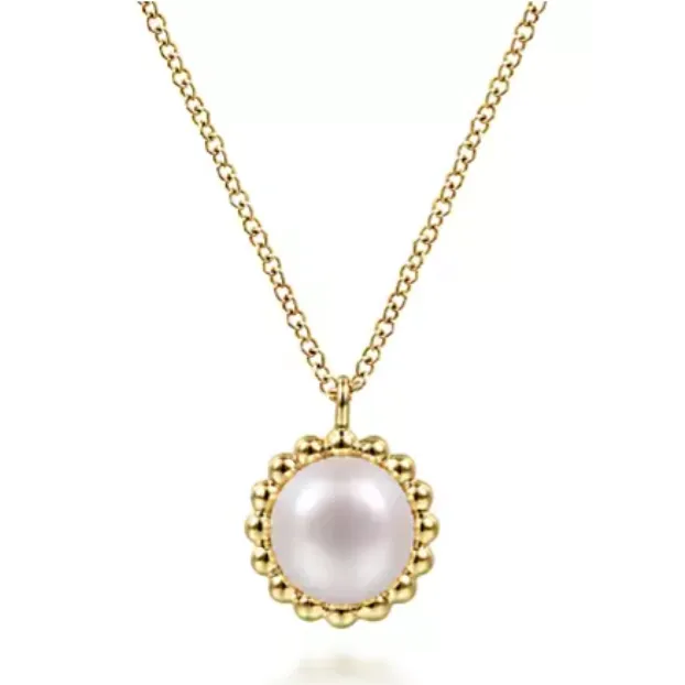 Necklaces Gabriel Co 14K Yellow Gold Pearl Necklace